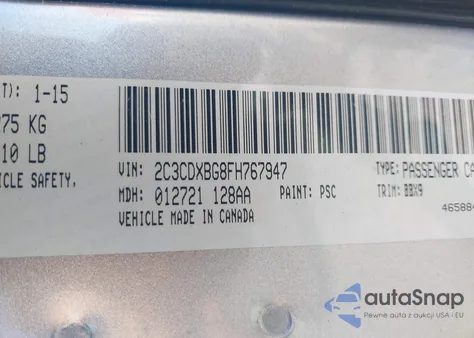 2015 Dodge Charger Se из США, поврежденный, VIN 2C3CDXBG8FH767947